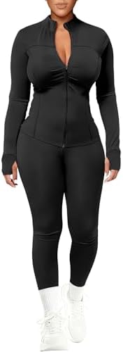 UOUA Womens Workout Set 2 Piece Outfit Bodycon Gym Tracksuit