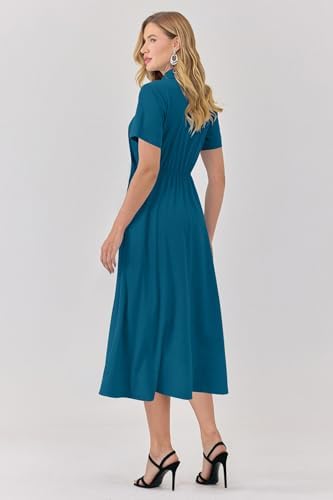 Newshows Women's Work Business Casual Outfits Tie Waist Midi Shirt Dress