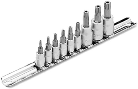 Performance Tool W1385 9-Piece Tamper Proof Star Bit Socket Set | Heat treated alloy steel bits and chrome vanadium sockets. 1/4 and 3/8-In. drive. T10 to T50. Storage rail