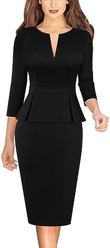 VFSHOW Womens Work Business Office Front Zipper Peplum Church Sheath Dress