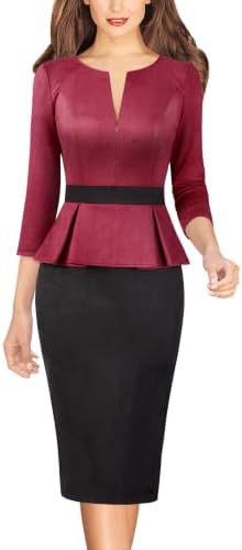 VFSHOW Womens Work Business Office Front Zipper Peplum Church Sheath Dress