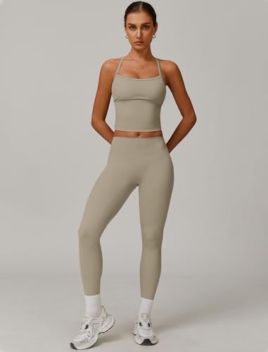 QBGJTD Womens Workout Sets Two Piece Cross Back Tank Top Matching High Waist Leggings Sets Gym Outfits Work Out Clothes