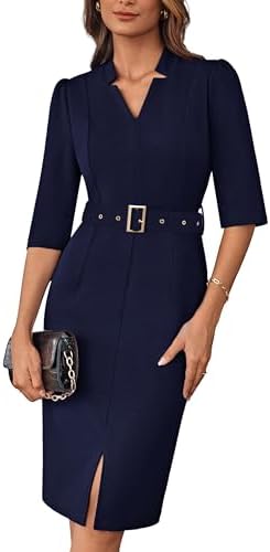 GRACE KARIN Women's Work Dress 3/4 Sleeve V Neck Bodycon Dress with Belt