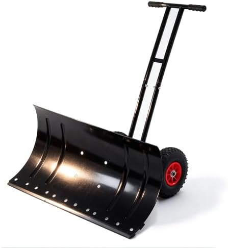 29" Heavy Duty Snow Shovel with Wheels, Shovel Snow Pusher Snow Removal with Ergonomic Handle for Easy Driveway Sidewalk Pavement Clearing (Double Rod)
