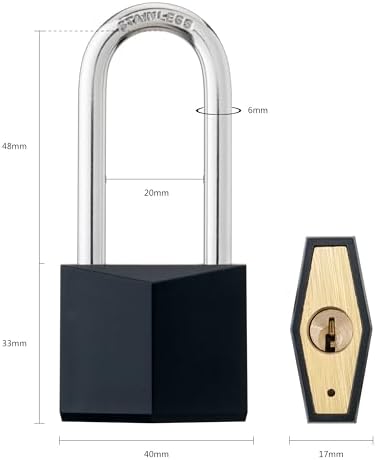 2-Pack Keyed Alike Locks, Black Covered Brass Keyed Padlock with Stainless Steel Long Shackle, 1-9/16 Inch Lock Body, Rustproof Locks for Gate Fence Hasp Cabinet Toolbox Gym or School Locker
