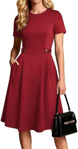 GRACE KARIN Women's 2026 Short Sleeve Church Work Midi Dresses with Pockets