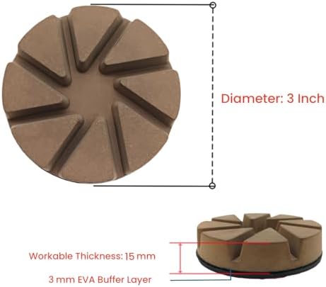 Hybrid Diamond Ceramic Polishing Pucks, Aggressive Concrete Terrazzo Floor Hook n Loop Grinding Pads, 3 Inch Long Using Life Transitional Discs,50# 3 PCS