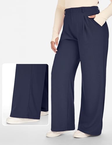 1X-5X Plus Size Wide Leg Dress Pants Women Pull On Stretchy Work Pants