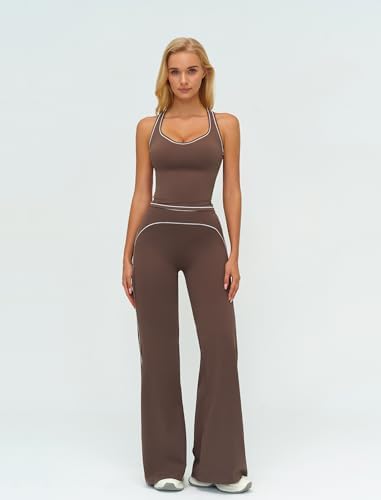 ABOCIW Two Piece Workout Sets for Women Racerback Tank Top Matching High Waist Wide Leg Yoga Pants Pilates Outfits