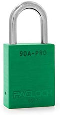 PACLOCK's 90A-PRO Padlock, 1/4" Diameter Hard. Stainless Steel Shackle, 1-3/16" Tall, High Performance 7-Pin Cylinder w/ 1 Key, Keyed Differently, Green