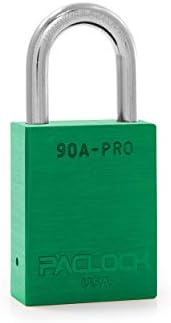 PACLOCK's 90A-PRO Padlock, 1/4" Diameter Hard. Stainless Steel Shackle, 1-3/16" Tall, High Performance 7-Pin Cylinder w/ 1 Key, Keyed Alike, Green