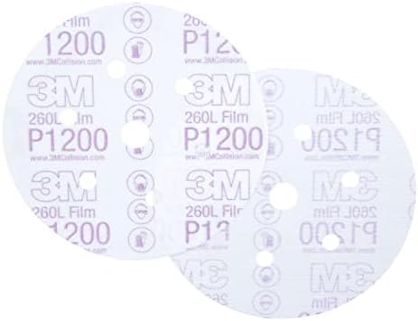 3M Hookit Finishing Film Abrasive Disc 260L, 01068, 6 in, Dust Free, P1200, 100 Discs per Carton