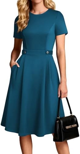 GRACE KARIN Women's 2026 Short Sleeve Church Work Midi Dresses with Pockets
