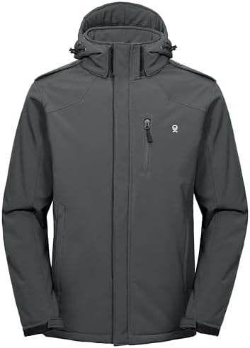 Little Donkey Andy Men's Warm Sherpa Lined Winter Softshell Jacket Windproof Mountain Ski Snow Coat with Removable Hood