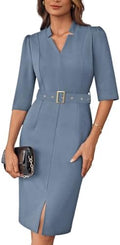GRACE KARIN Women's Work Dress 3/4 Sleeve V Neck Bodycon Dress with Belt