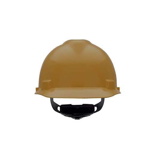 MSA 475365 V-Gard Cap Style Safety Hard Hat With Fas-Trac III Ratchet Suspension | Polyethylene Shell, Superior Impact Protection, Self Adjusting Crown Straps - Standard Size in Gold