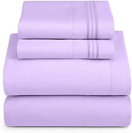 Hearth & Harbor Twin XL Size Sheets - 3 Piece Bed Sheet Set, Hotel Luxury Double Brushed Bed Sheets - Extra Soft Bedding Sheets & Pillowcases, Twin XL, Lavender