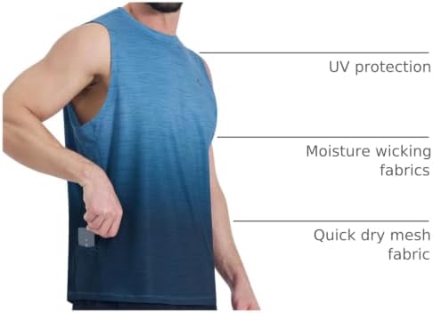 KPSUN Men's Quick Dry Workout Tank Top Summer Beach Shirt | UPF 50+ Sleeveless Gym Muscle Shirt with Hidden Pocket for Keys. Ideal for Gym Training, Outdoor Running, And Beach Workouts