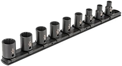 TEKTON 3/8 Inch Drive Impact Socket Set, 9-Piece | SID91108 | (5/16 - 3/4 in.), Shallow, 12-Point, Socket Rail