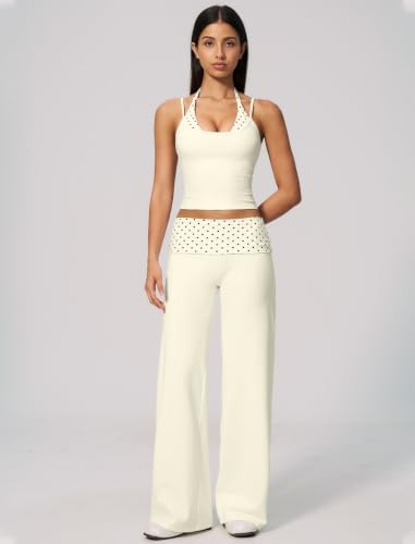 QBGJTD Womens Workout Sets Two Piece Striped Tank Top Wide Leg Yoga Pants Yoga Pilates Outfits
