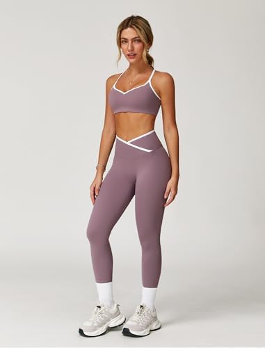 ABOCIW Workout Sets for Women 2 Piece Color Block Strappy Sports Bra High Waist Shorts Gym Yoga Pilates Outfits
