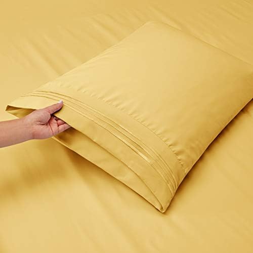 Hearth & Harbor Cal King Size Sheets - 4 Piece Bed Sheet Set, Hotel Luxury Double Brushed Bed Sheets - Extra Soft Bedding Sheets & Pillowcases, California King, Mellow Yellow