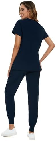 COZYFIT Scrubs for Women Set - Stretch V-Neck & Jogger Pant with 9 Pockets