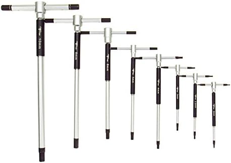 Pit Posse 8pc Metric T-Handle Hex Allen Key Wrench Tool Set - 3-Way Rotating Spinning Sleeve for Fast Spin Action - Includes Storage Rack - Made of High Carbon Steel - Auto Bike Moto Bicycle