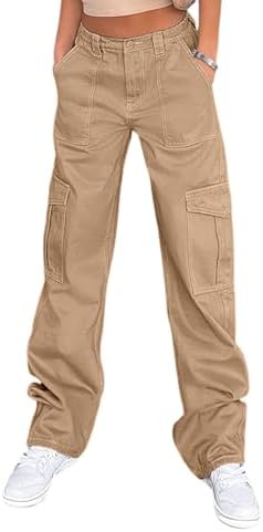 Lepunuo Cargo Pants for Women High Waisted Casual Pants Baggy Stretchy Wide Leg Y2K Streetwear with 6 Pockets