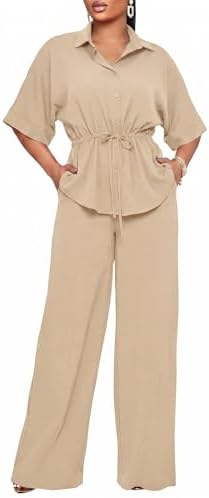 Two Piece Sets for Women Dressy Shirt Top Flared Pants Business Pantsuits