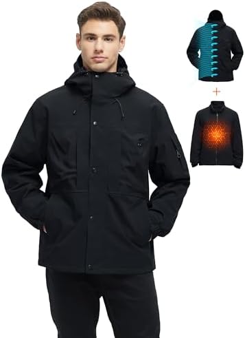 VOPOKER Mens 3 in 1 Winter Coats Waterproof Warm Fleece Jacket With Multi-Pockets