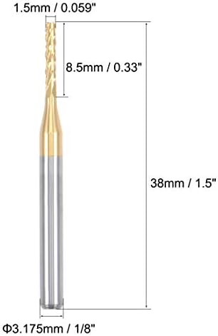 uxcell 10Pcs 1.5mm Titanium Coat Carbide End Mill Engraving Milling Cutter CNC Router Bits for PCB Machine, 1/8" Shank