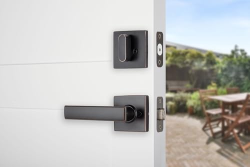 BRINKS Contemporary Keyed Entry Door Handleset with Lever and Deadbolt, Modern Front Door Lock Set, Easy Install, Pick-Resistant (Flat Lever, Tuscan Bronze)