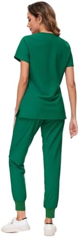 COZYFIT Scrubs for Women Set - Stretch V-Neck & Jogger Pant with 9 Pockets