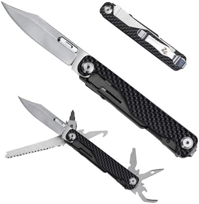 VIPERADE VAK7 14-in-1 EDC Multitool Pocket Knife with Saw, Glass Breaker, Awls, Bottle and Can Opener, Wire Stripper, Screwdriver for Camping, Hiking and Outdoor Activities (G10 Black)