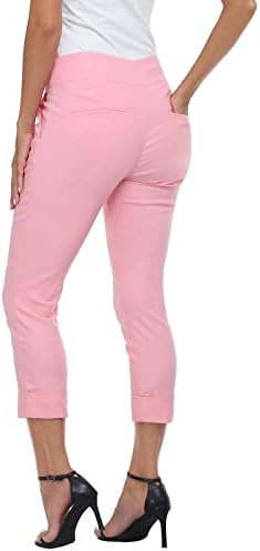 HDE Pull On Capri Pant for Women w/Pockets Elastic Waist Cropped Work Pant