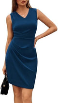 GRACE KARIN Women Wear to Work Sleeveless V-Neck Ruched Bodycon Wrap Office Party Cocktail Pencil Dresses