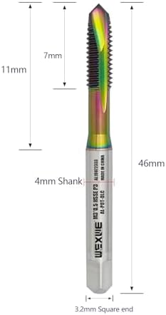 Tools M3 x 0.5 Spiral Point Threading Tap, Metric Machine Threading Tap High Speed Steel Cobalt(HSSCo) With DLC Coating, Round Shank with Square End， H2 Tolerance, 2pcs