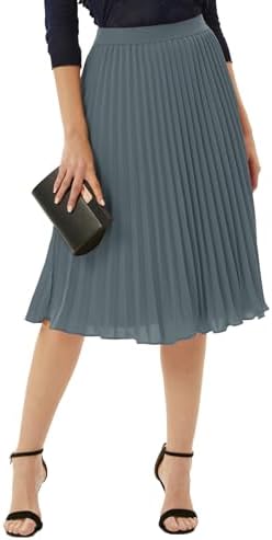 GRACE KARIN Pleated Midi Skirt for Women Chiffon A-Line Outfits