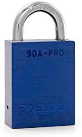 PACLOCK's 90A-PRO Padlock, 1/4" Diameter Hard. Steel Shackle, 3/4" Tall, High Performance 7-Pin Cylinder w/ 1 Key, Keyed Differently, Blue