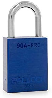 PACLOCK's 90A-PRO Padlock, 1/4" Diameter Hard. Stainless Steel Shackle, 1-3/16" Tall, High Performance 7-Pin Cylinder w/ 1 Key, Keyed Differently, Blue