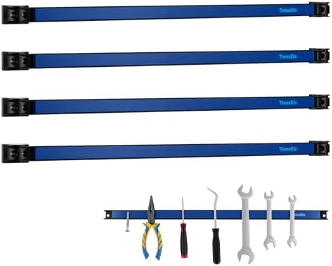 24" Magnetic Tool Holder Strip, 4 Pieces Blue Metal Tool Organizer Rack with Stainless Steel Surface, Magnet Bar for Garage Workshop, Easy To Install with Mounting Screws