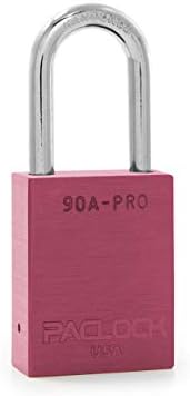 PACLOCK's 90A-PRO Padlock, 1/4" Diameter Hard. Steel Shackle, 1-1/2" Tall, High Performance 7-Pin Cylinder w/ 1 Key, Keyed Alike, Pink