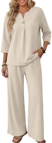 WIHOLL Two Piece Sets for Women 3/4 Length Sleeve Lounge Sets Summer Spring Vacation Travel Outfits Fashion Clothing
