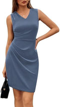 GRACE KARIN Women Wear to Work Sleeveless V-Neck Ruched Bodycon Wrap Office Party Cocktail Pencil Dresses