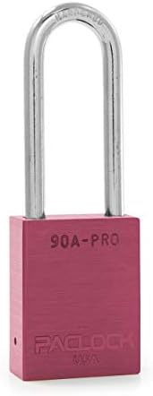 PACLOCK's 90A-PRO Padlock, 1/4" Diameter Hard. Steel Shackle, 2-1/2" Tall, High Performance 7-Pin Cylinder w/ 1 Key, Keyed Alike, Pink