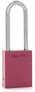 PACLOCK's 90A-PRO Padlock, 1/4" Diameter Hard. Steel Shackle, 2-1/2" Tall, High Performance 7-Pin Cylinder w/ 1 Key, Keyed Differently, Pink
