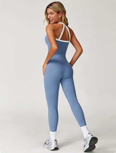 QBGJTD Womens Workout Sets Two Piece Cross Back Tank Top Matching High Waist Leggings Sets Gym Outfits Work Out Clothes