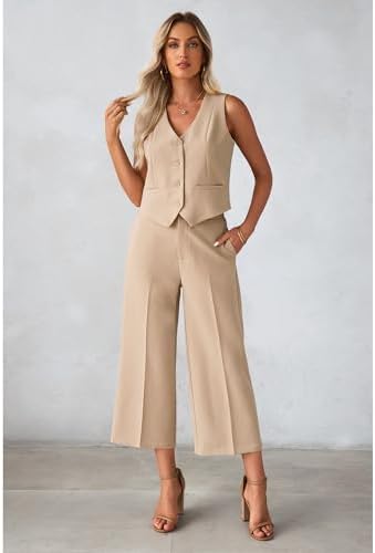 luvamia Vest Pant Suits for Women Dressy Wide Leg 2 Piece Sets Work Outfits