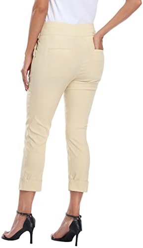 HDE Pull On Capri Pant for Women w/Pockets Elastic Waist Cropped Work Pant
